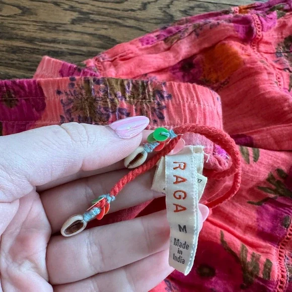 Anthropologie Raga M High Waisted Tiered Cotton Maxi Skirt Pink Floral A-Line - Picture 4 of 8